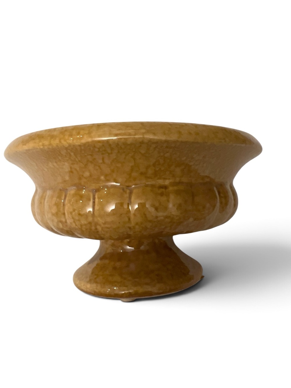 Vintage Mustard Yellow Ribbed Footed Pottery Bowl Planter Haeger Style MCM - Picture 5 of 7